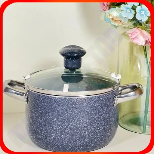 قابلمه دو دسته تیتان طوسی بی لبه سایز۱۶ درب شیشه ای